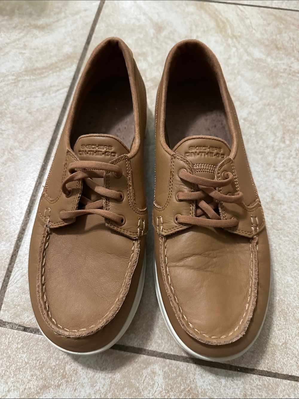 Skechers woman’s Tan Leather Lace-Up Boat Shoes